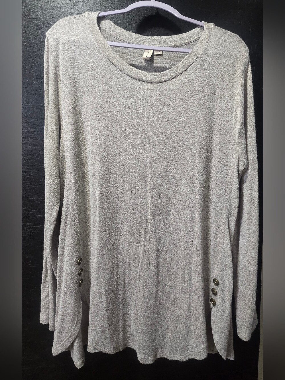 Misia Light Gray Long Sleeve Crewneck Tunic with Side Button Detail